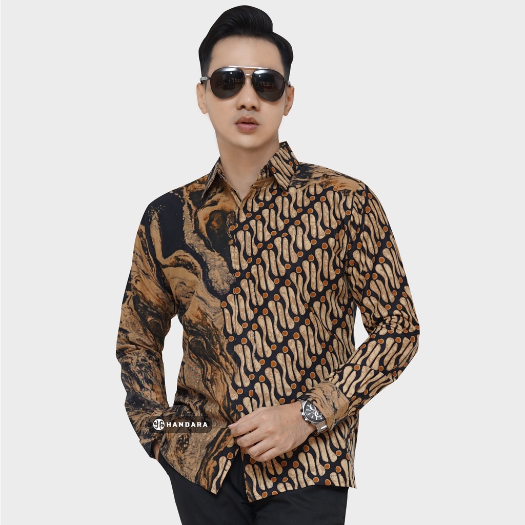 Baju Kemeja Batik Pria Lengan Panjang Slim Fit Premium Modern Full Furing Katun Halus Original Handara Motif Prg. Marmer HB-199