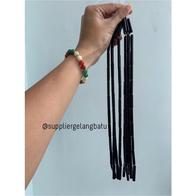 manik glass bead black onyx 30 x 5mm bahan prakarya gelang kalung craf