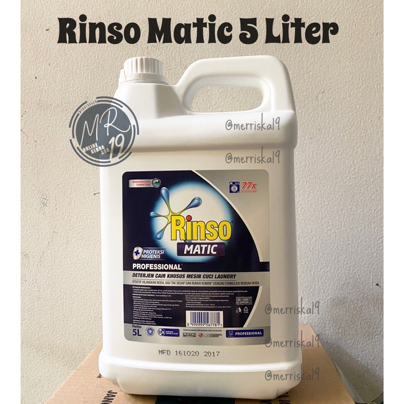 Rinso Matic Liquid Professional Detergent Cair 5Liter Untuk Mesin Cuci Bukaan Depan dan Atas