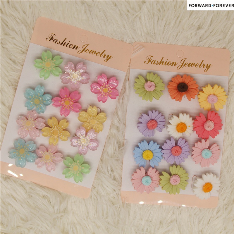 12pcs Bros Pin Kombinasi Bunga Daisy Cherry Blossom Bahan Plastik M70069