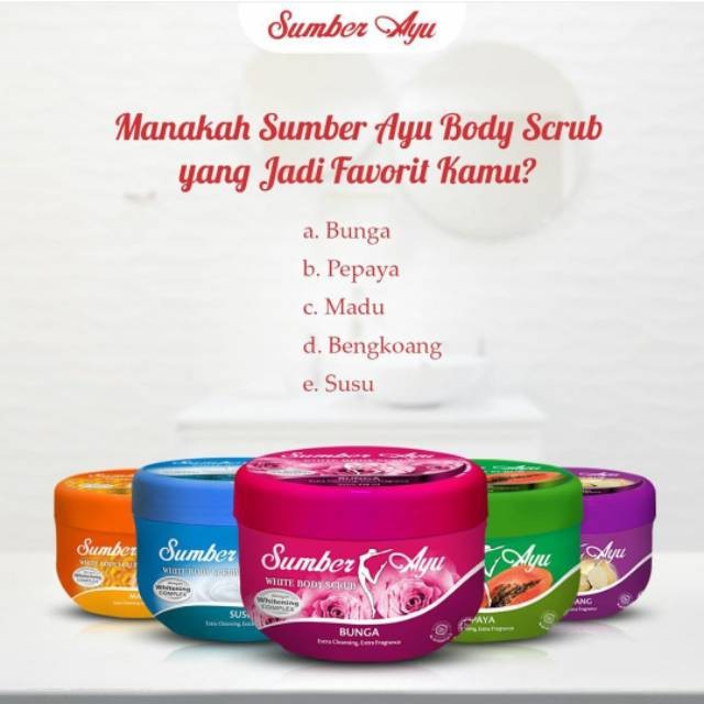 SUMBER AYU WHITE BODY SCRUB 250 Gram  LULUR Susu/Bengkoang/Pepaya