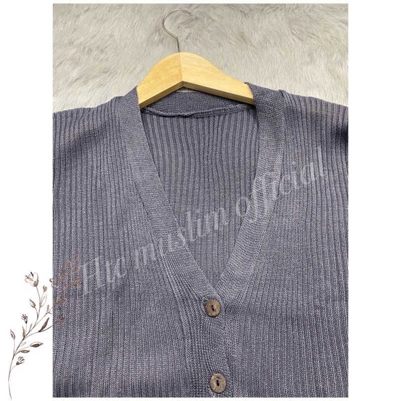 CARDIGAN RAJUT SALUR KANCING BATOK | Cardy Crop Rajut Wanita Oversize-K.BATOK ABU TUA