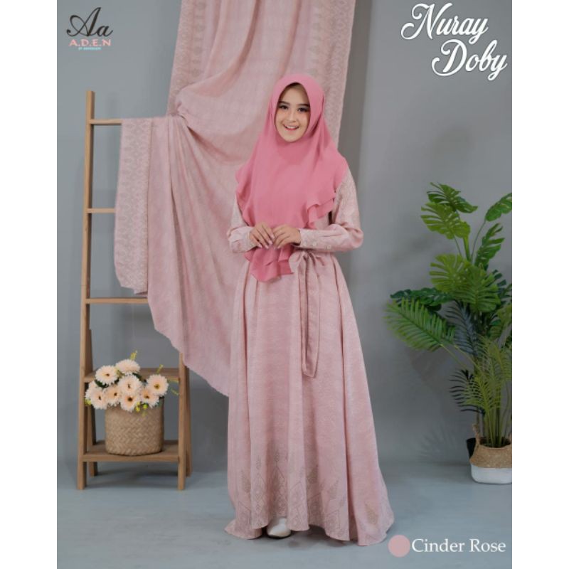 Nuray Doby by Aden Hijab Garansi Original Gamis Ceruty Baby Doll Set Dress Khimar