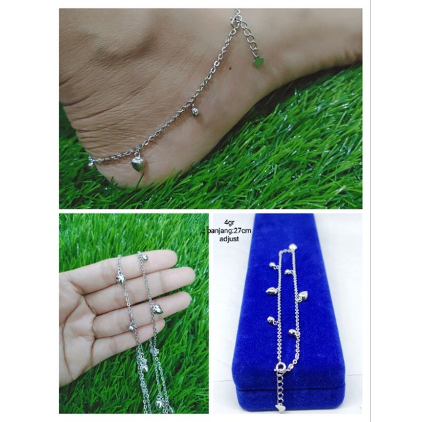 GELANG KAKI PERAK 925 ASLI SILVER LAPIS EMAS/GELANG KAKI RANTAI+MAINAN/ASLI SILVER 925/PERHIASAN GEL