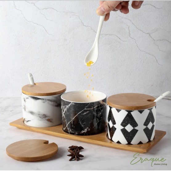 Libre Seasoning Pot / Wadah Tempat Set Bumbu Dapur Garam Gula Keramik