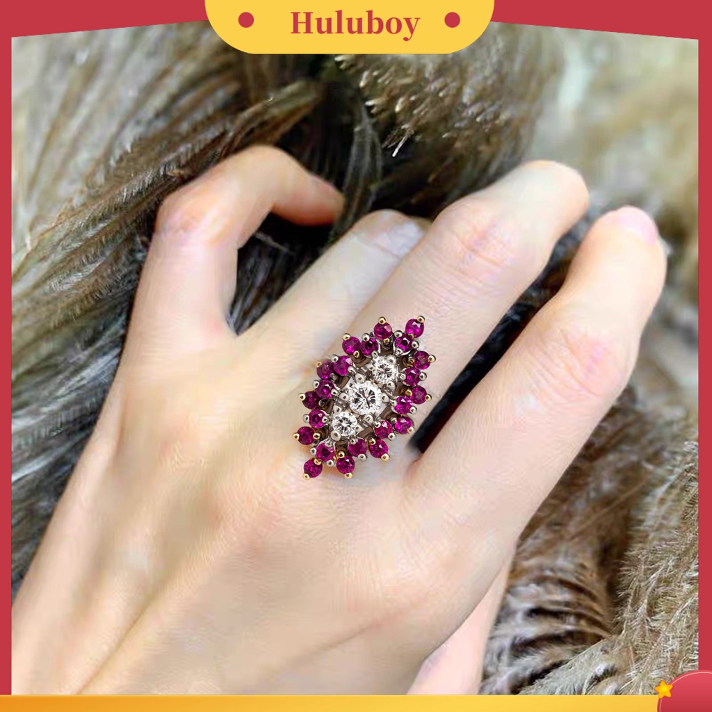 Hu Hu Hu Hu Hu Alat Bantu Pasang Kacamata♡ Cincin Bentuk Bunga Aksen Berlian Imitasi Bahan Cubic Zirconia Untuk Wanita