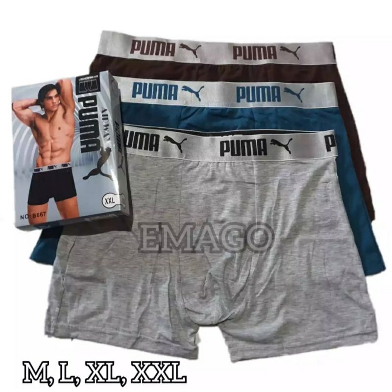 Emago - CELANA DALAM PuMah BOXER PRIA 1 BOX ISI 3 PCS / Underwear Pria / Celana Boxer / Daleman / Pakaian Dalam Pria Dewasa/ / Sempak Cowo / Celana Kolor Karet Tali / Celana Dalam Boxer CD Sempak Pendek Impor