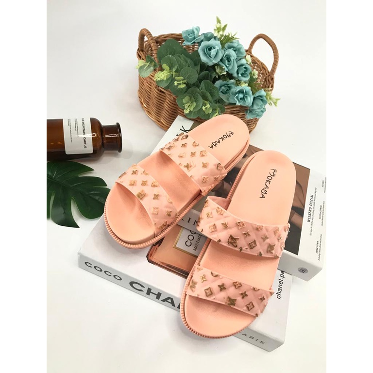 Sandal Slop Ban Dua LV BEST SELLER Mokaya 2002-93 dan 2002-49-Peach