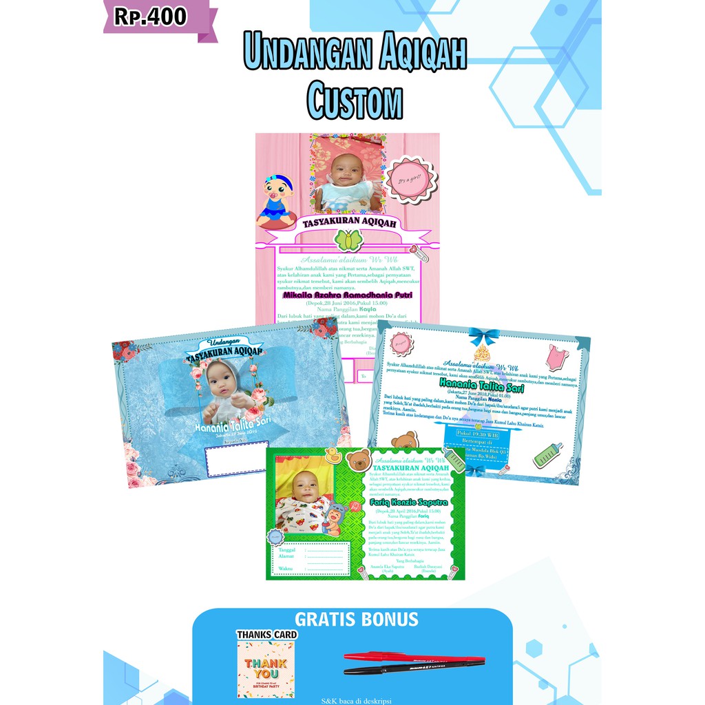 ( Free Bonus) Cetak Undangan Aqiqah Free Design Murah