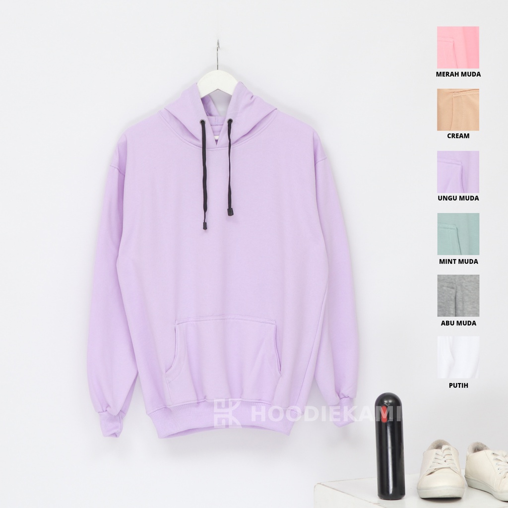 (BISA COD) PROMO HOODIE POLOS PRIA WANITA JUMPER FLEECE TERMURAH M-L-XL-LILAC/UNGU MUDA