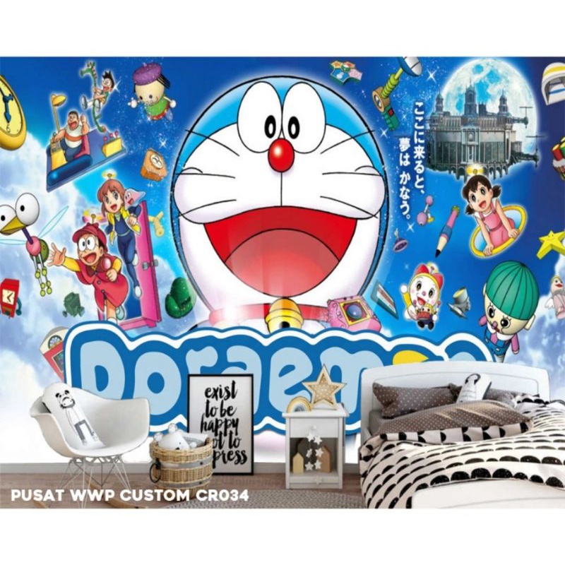 Wallpaper Dinding 3d Custom , Wallsticker Dinding Dekorasi Ruang Kamar , Wallpaper Dinding Doraemon 