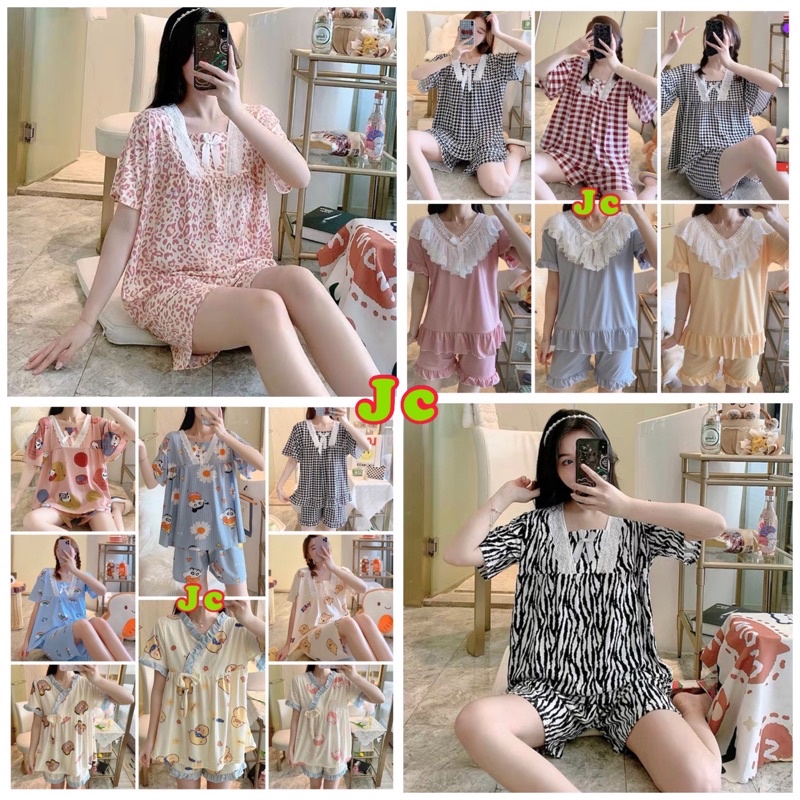 JC- Stelan Piyama Kerah  BabyDoll HP Import / Stelan Piyama wanita import terbaru / Stelan tidur Import murah