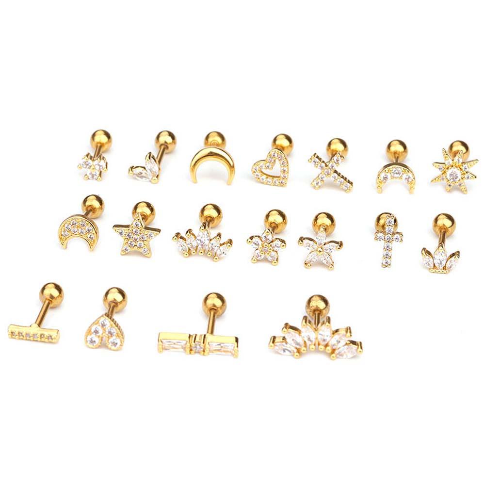 Needway Stud Earring Keong 1Pc Tulang Rawan Tragus Jantung Salib Bulan Berlian Imitasi Zirkon Perhiasan Tindik