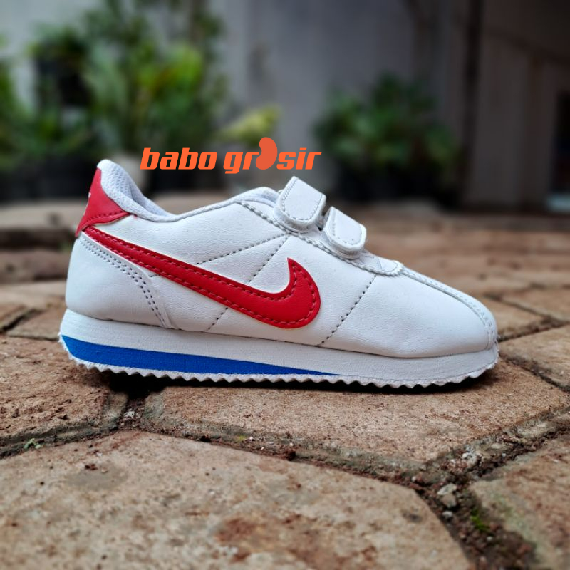 PROMO Sepatu Anak Nike Cortez Kids White Red | Sneakers Anak Laki - Laki dan Perempuan Tanpa Tali Model Velcro, Kualitas Mewah, Harga Murah