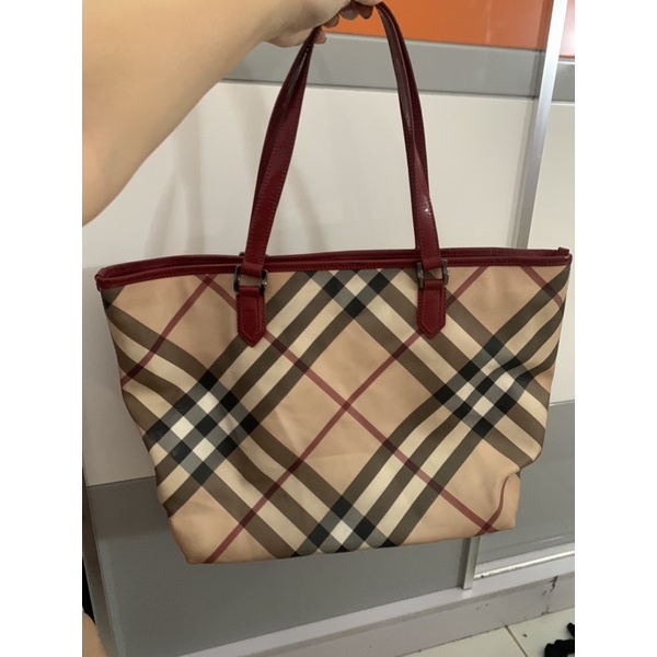 preloved burberry original nova tote bag red