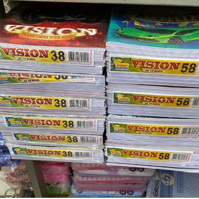 

Harga Murah.. Buku tulis VISION - wisuda 38 lembar 1 pak isi 10 buku