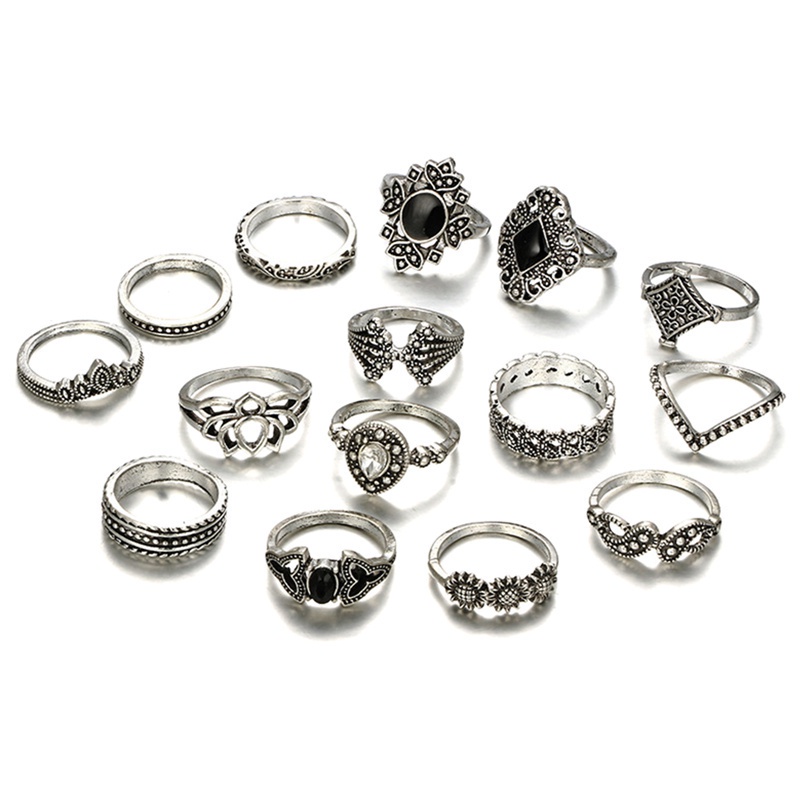 15Pcs Bohemian Punk Metal Geometry Ring Set/Fashion Wedding Party Jewelry Accessories/Hiphop Forefinger Buckle Twist Rings