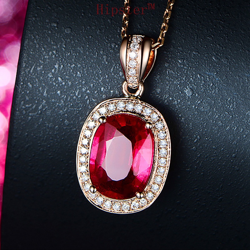 Fashionable Elegant Oval Ruby Pendant Rose Gold Necklace