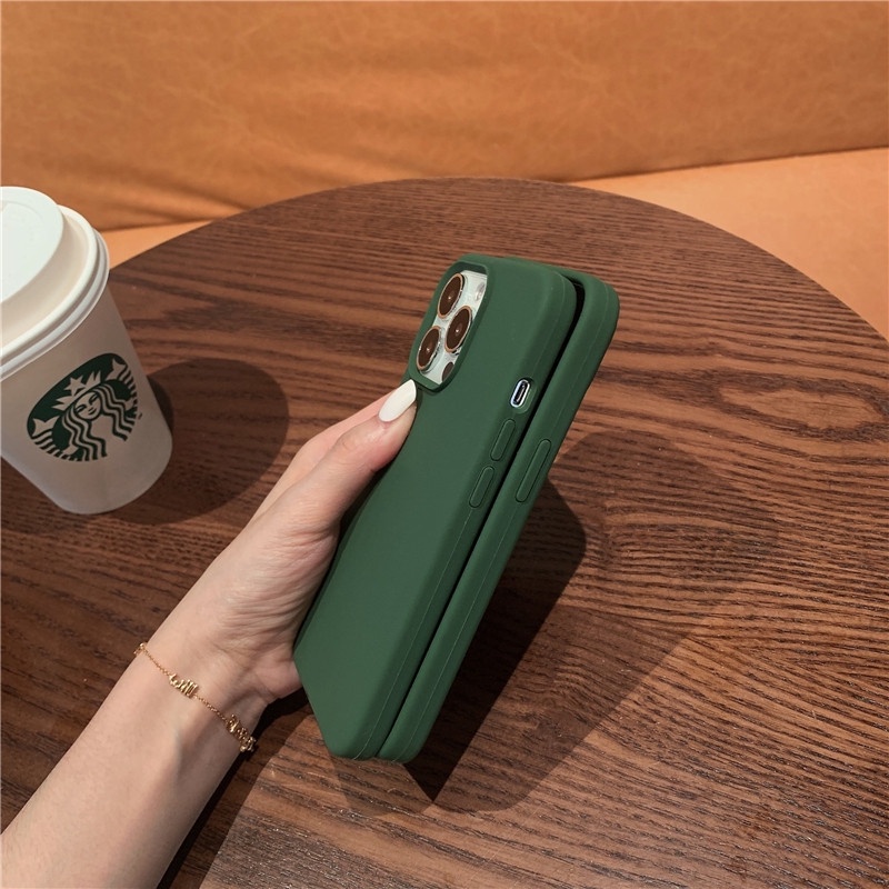 Soft Case Bahan Silikon Warna Hijau Tua Untuk iPhone 14 13 12 11 Pro X XS Max Mini XR 6 6s 7 8 Plus