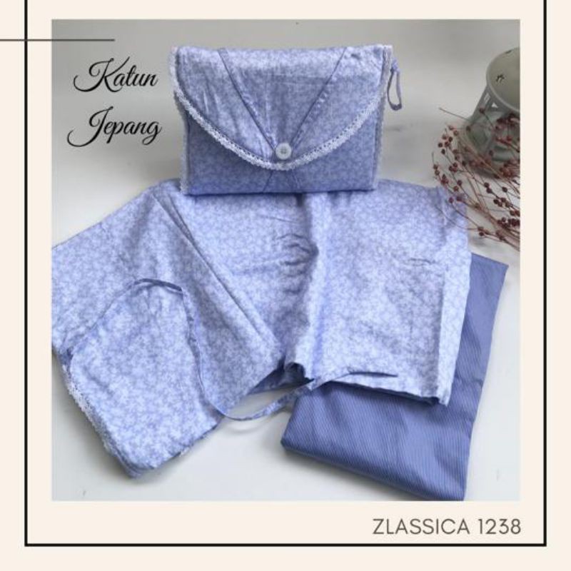 MUKENA COUPLE IBU & ANAK KATUN JEPANG ORI ZLASSICA SPARKLE ROSE LT BLUE 1238