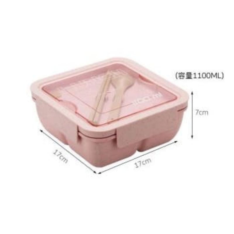 0Kotak Makan Transparant Bento Box 1100ml / Tempat Makan Lunch Box BPA/Jerami