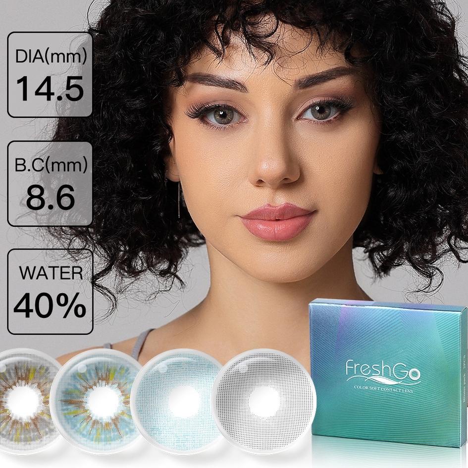 Termurah (COD)Freshgo Sepasang  lensa kontak berwarna diameter 14.2MM softlens grey soflen soplen mu