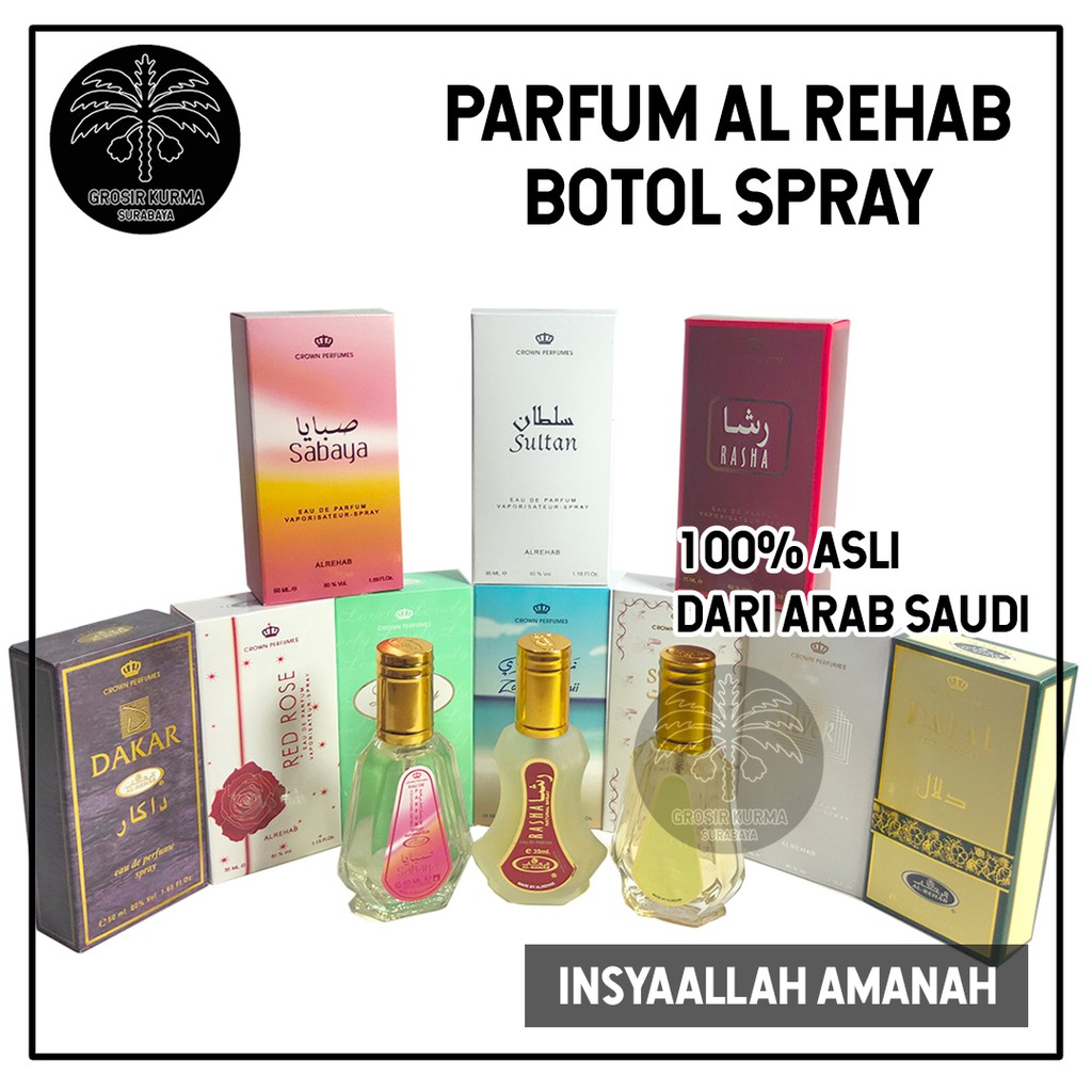 GROSIR Parfum AL REHAB BOTTLE SPRAY 35 &amp; 50ml Parfum Minyak Wangi Timur Tengah Untuk Sholat Jazeera