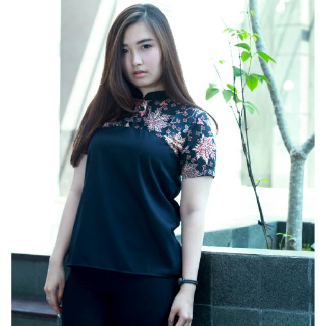 Blouse Batik Kombinasi Hitam M L XL XXL