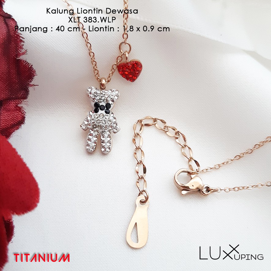 XX 017 -Kalung 40 cm Set Liontin Stainless Steel Bear Love Beruang Kalung Titanium Luxx Xuping