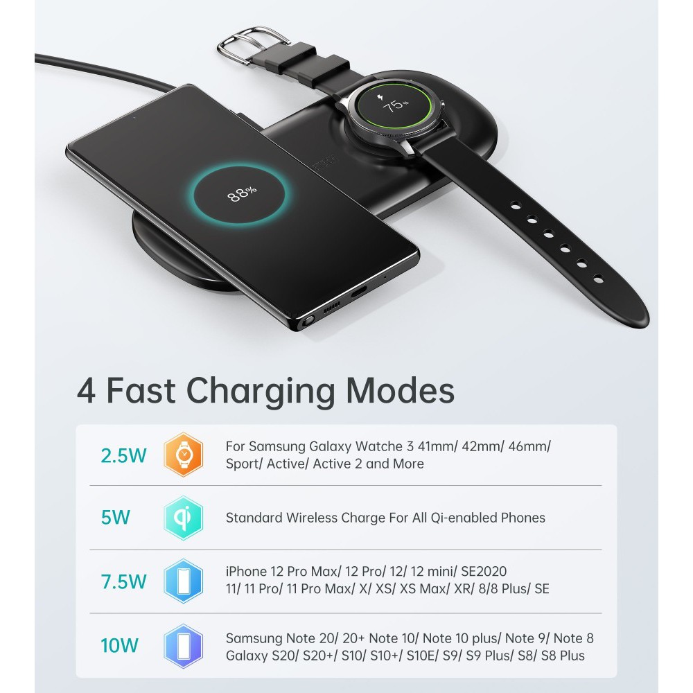 Wireless charger choetech 2in1 Type-c 10w 2Afor Hp-galaxy Watch fast charging Qi-enabled T570-S 2a