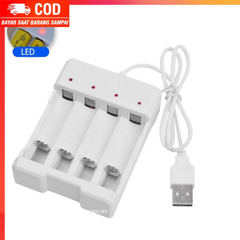 (100% BARANG ORI) HCQWBING Charger Baterai USB Plug 4 slot for AA/AAA - FN004-A