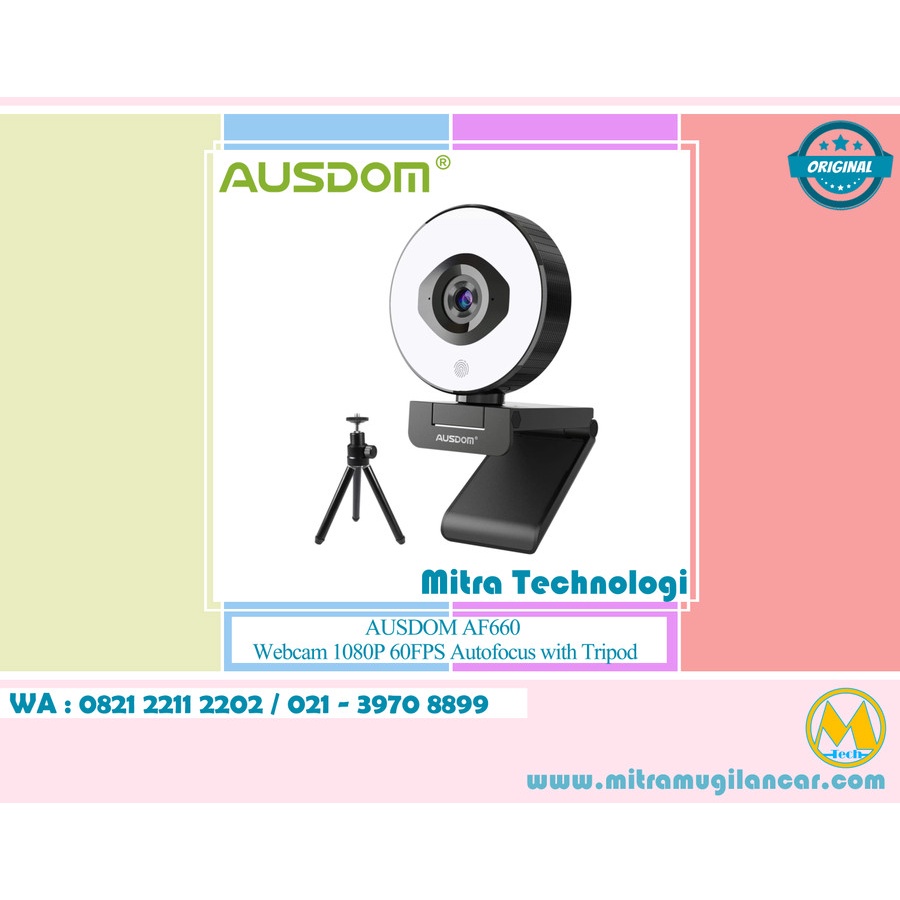 AUSDOM Webcam 1080P 60FPS Autofocus with Tripod, Light - AF660