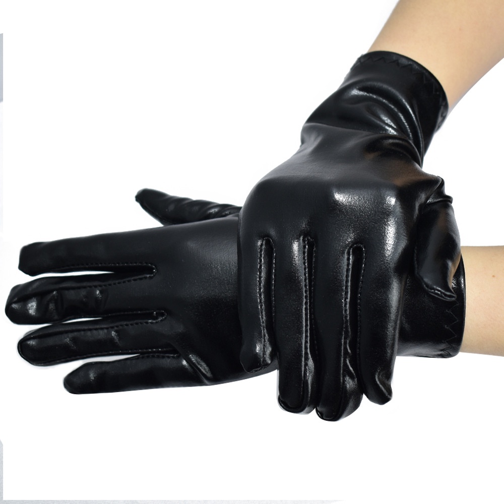 LTX-06 sarung tangan latex polos hitam kilap short gloves paten leather aksesoris fashion cosplay
