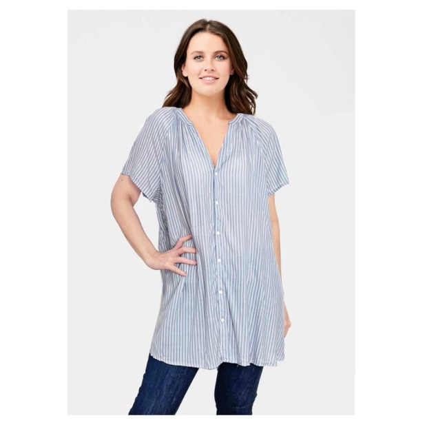 isabel powder bkue striped cottin tunic blouse