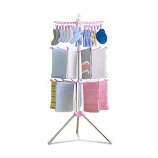 BELLA - RAK JEMURAN MENARA BAJU BAYI 3 SUSUN TRIPOD DENGAN HANGER ROTASI HANGER BAJU ANAK BAYI BABY HANDUK MENARA LIPAT