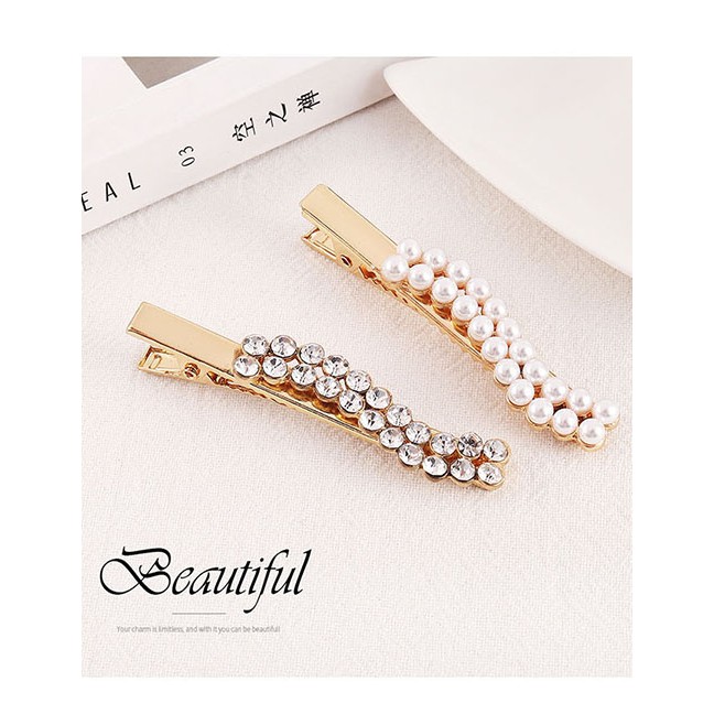 LRC Jepit Rambut Fashion Gold Rhinestone Pearl Hair Clip Y61410