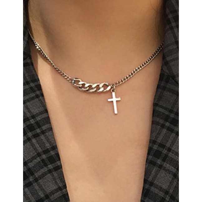 LRC Kalung Fashion Golden Cross Stitching Thick Chain Alloy Necklace K25128