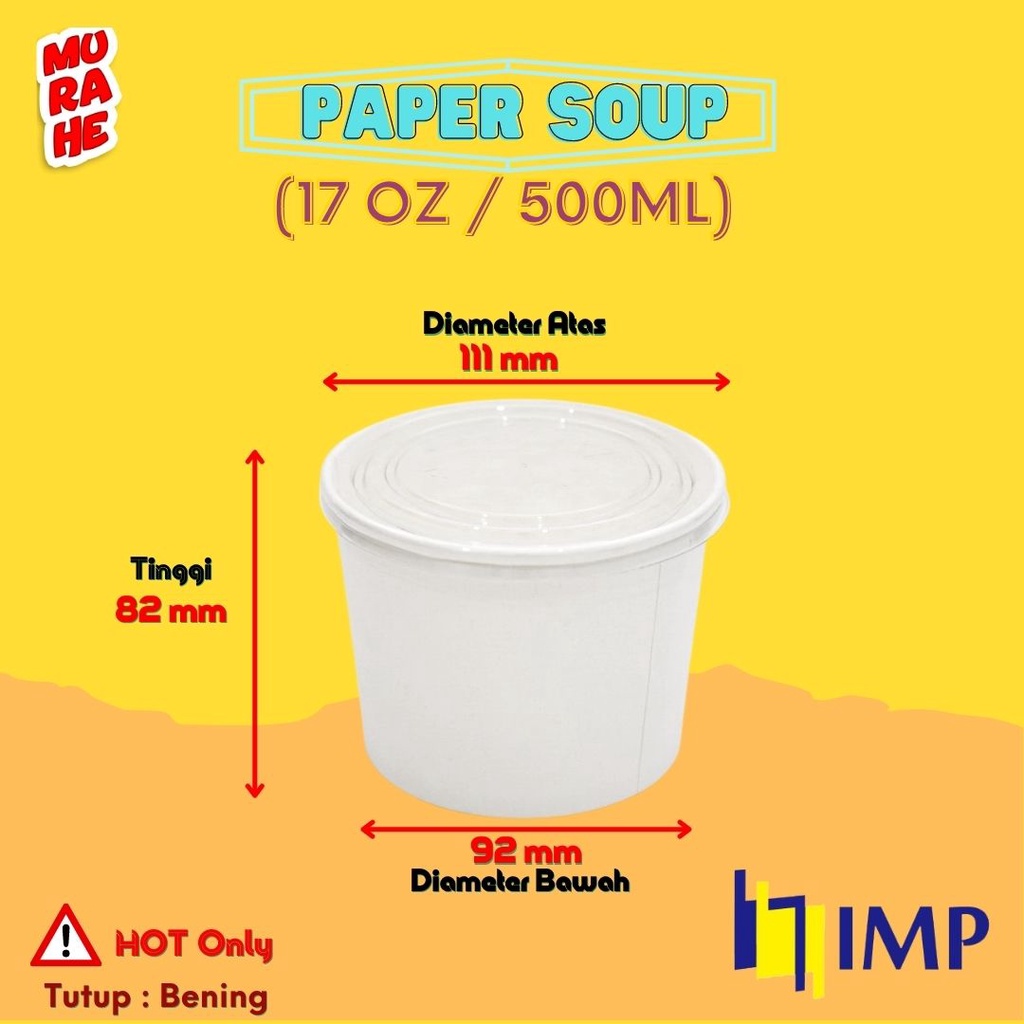 Jual Paper Bowl 500ml / Paper Soup 17 Oz Mangkok Kertas Tebal + Tutup