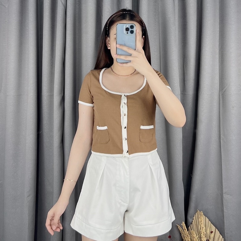 Crop top knit rib two pocket 080  | Crop top knit korea | Atasan crop