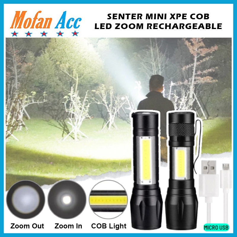 Senter Mini XPE COB LED Zoom Super Terang Swat Police Light Rechargeable / Lampu Pencahayaan Mini Untuk Camping Piknik Hiking