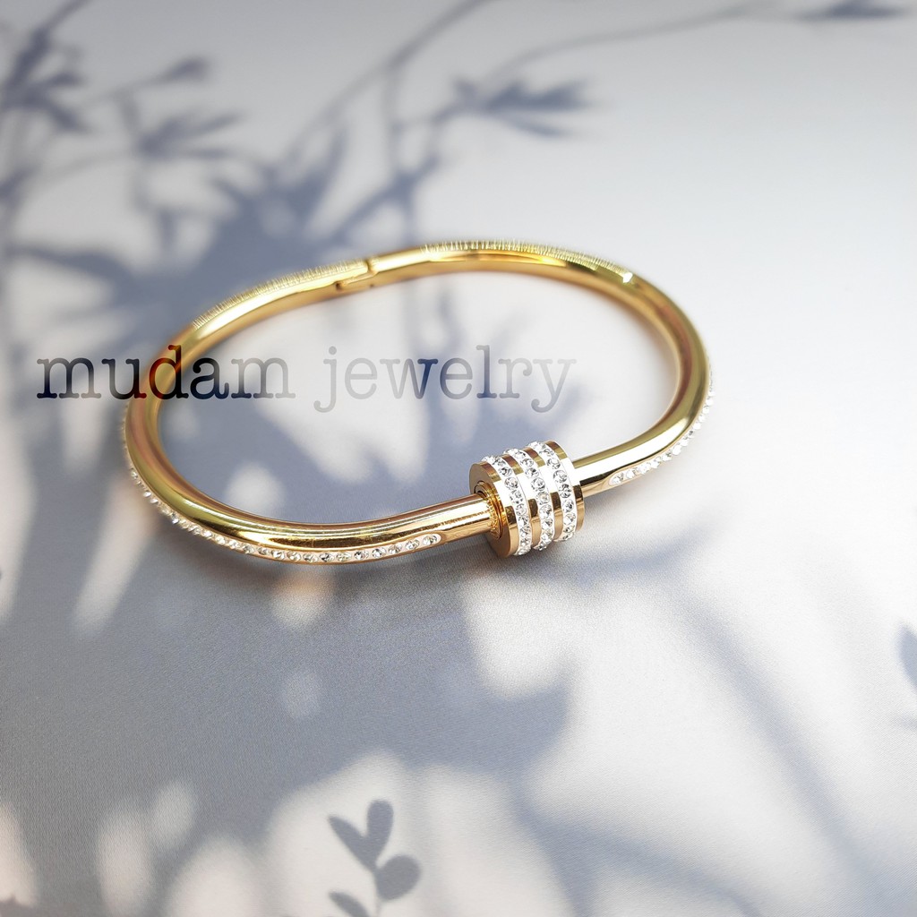 Gelang Ring Putar Kristal Putih Titanium Tersedia Warna Rose Gold, Gold dan Silver