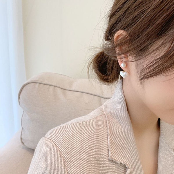 anting hati mutiara simple heart pearl earrings (3G4) jan273