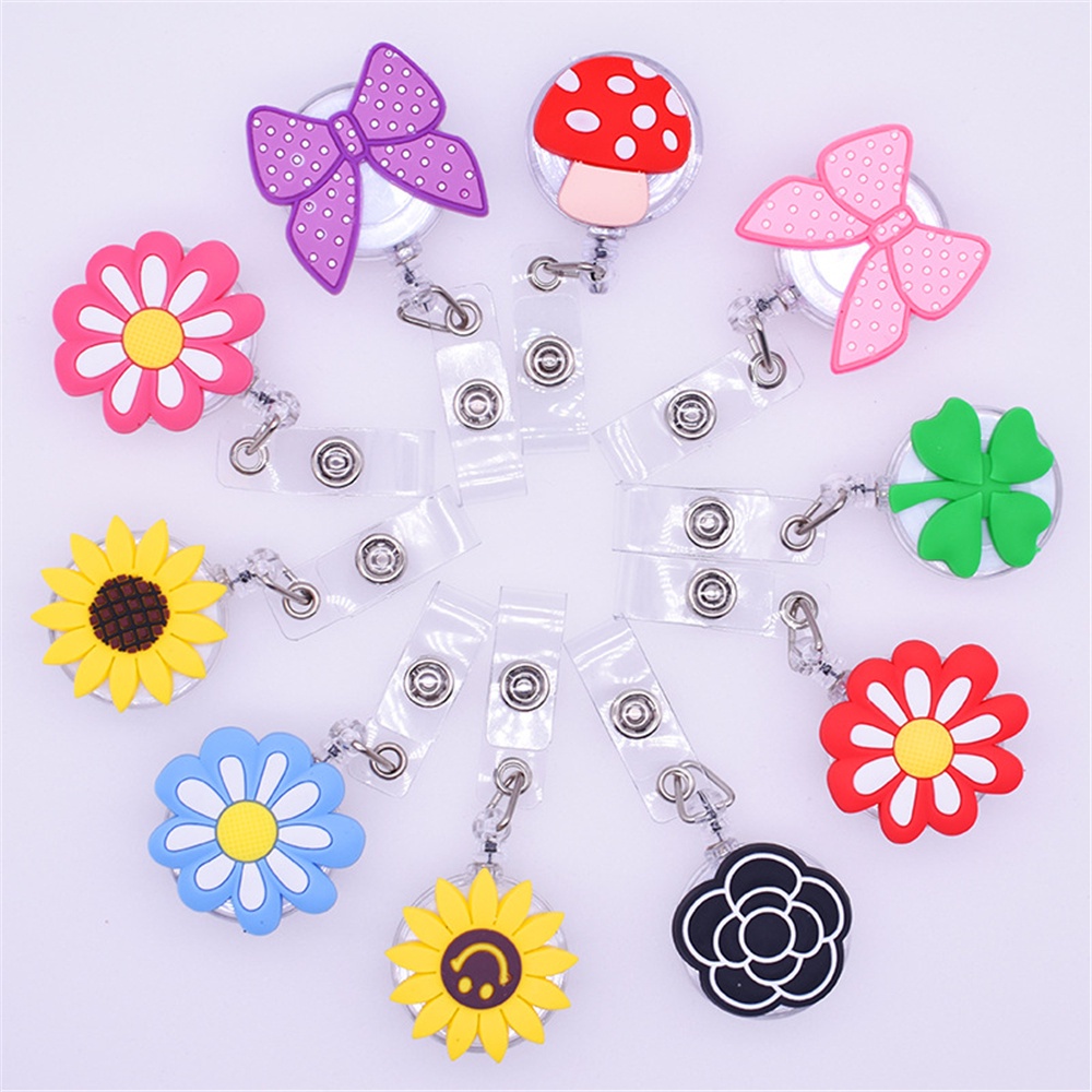 QUINTON Durable Nurse Doctor Work Card Retractable Badge ID Badge Holder Badge Holder Clip Card Holder Clip ID Card Cute Flower Name Card Holder Business Card Key Chain