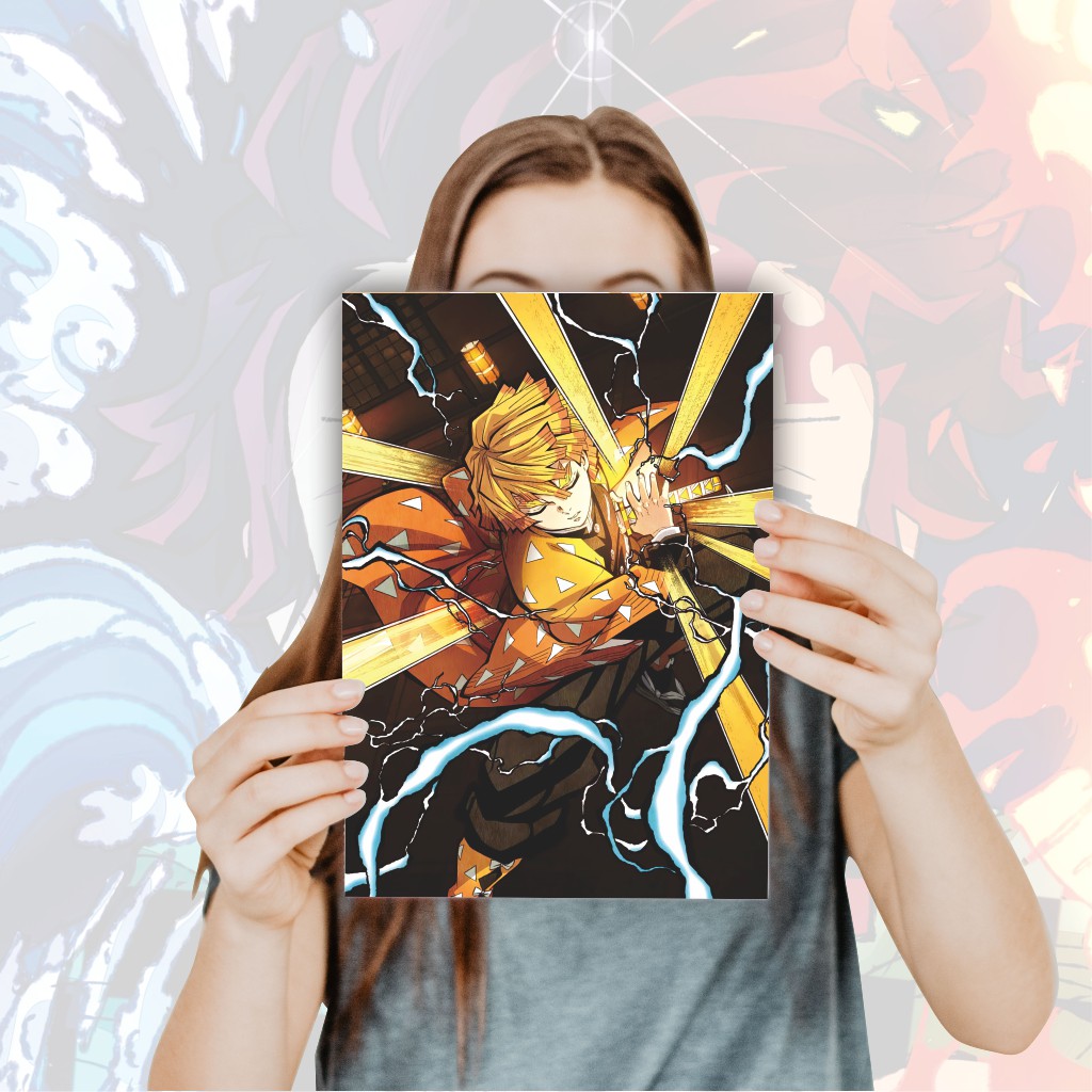 Poster Anime Kimetsu no Yaiba Demon Slayer Nezuko Tanjiro Zenitsu Giyuu Tomioka Inosuke - Size A4+-5 Zenitsu A