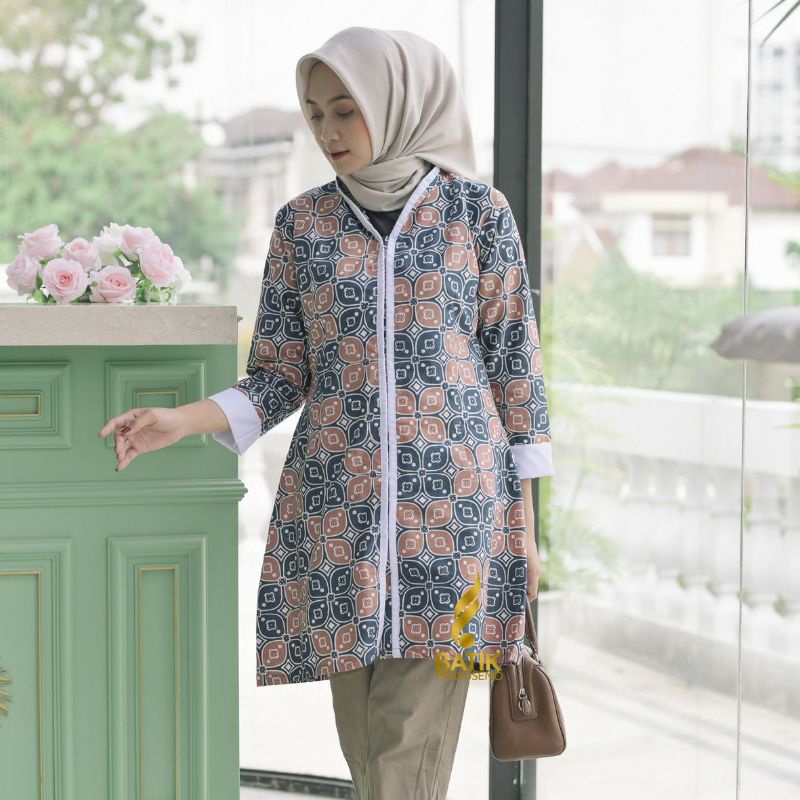 TUNIK BATIK WANITA LENGAN PANJANG BATIK PRABUSENO MOTIF CASSIA BATIK CAP PRABUSENO TUNIK WANITA