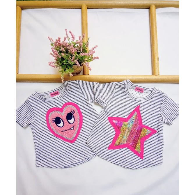 Baju anak perempuan/kaos anak perempuan/pakaian anak cewek motif  garis-garis lengan pendek Daneena