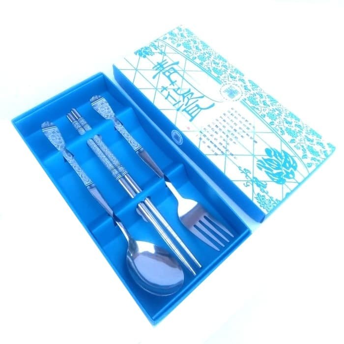 Souvenir Alat Makan Sumpit Garpu Sendok Motif Chinese 3in1