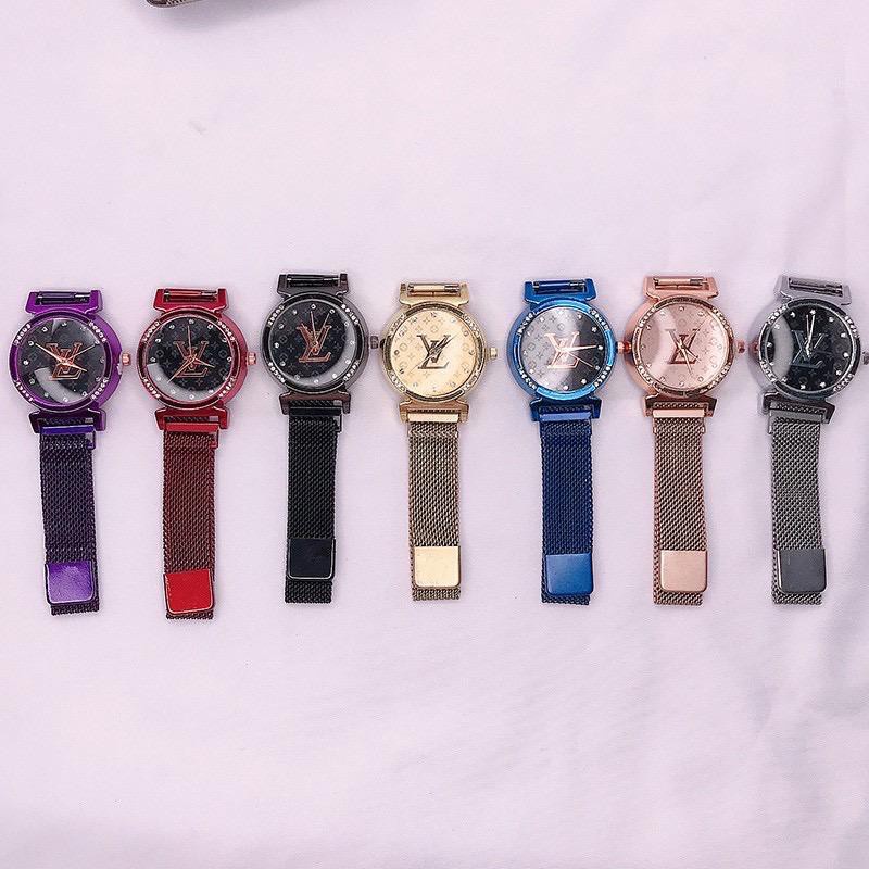 Jam Magnet / Jam Tangan Wanita Rantai Magnet FREE BATERAI LV Permata / Jam LV