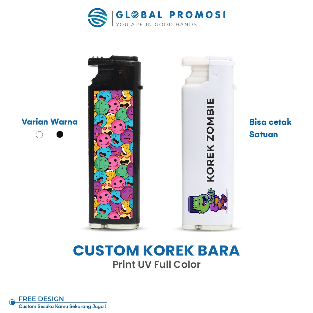 Korek Api Gas Bara Custom Print UV Full Warna Gradasi Promosi/Souvenir Design Suka2 Cetak 1 Sisi