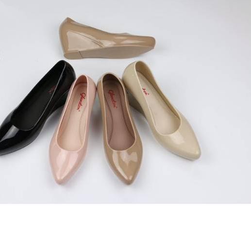 ♘ Sepatu Wedges Wanita Kerja Monic Glossy Jelly Shoes Glanzton ☃